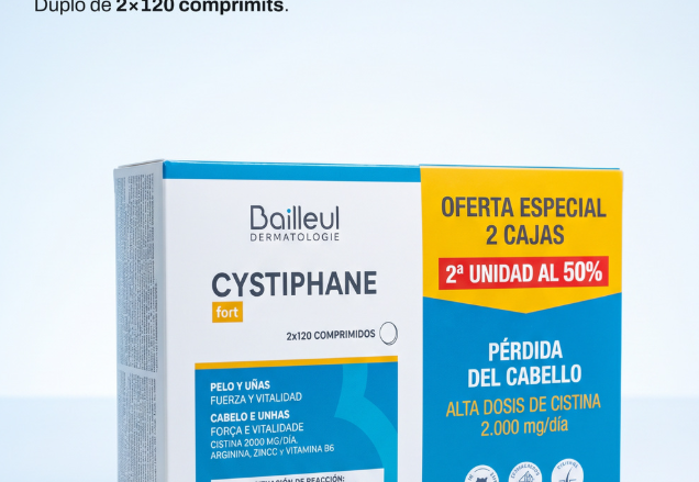 Cabells i ungles febles? La cistina sol ser la peça que falta. Comprar Cystiphane fort de Bailleul Dermatologie a Gran Farmàcia Andorra aporta 2.000 mg de L-cistina al dia, amb L-arginina, zinc i vitamina B6. 🌿 El zinc contribueix al manteniment dels cabells i les ungles en condicions normals. 🔬 La vitamina B6 contribueix a la síntesi normal de la cisteïna. 📆 4 comprimits al dia, en una o dues preses, durant els àpats. Cura de tres mesos, renovable. Duplo de 2×120 comprimits. Reservat a adults. 👉 Notes les ungles més fràgils quan arriba la tardor? Digues-nos-ho. 📍 T'orientem a Gran Farmàcia Andorra.