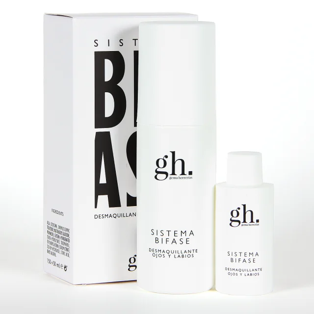 Comprar gh Gema Herrerias Sistema Bifase Desmaquillante de ojos y Labios en Gran Farmacia Andorra retira el maquillaje suavemente, incluso fórmulas waterproof, combinando una profunda limpieza de 2 fases en un solo producto. El sistema bifase se divide en la fase acuosa, que incorpora un innovador oligosacárido funcional derivado del almidón que actúa de agente de arrastre realizando una limpieza suave y eficaz, con una fase oleosa compuesta por activos emolientes de baja viscosidad y de extensión rápida.